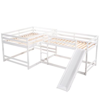 Streamdale Full And Twin Size L-Shaped Bunk Bed With Slide And Short Ladder