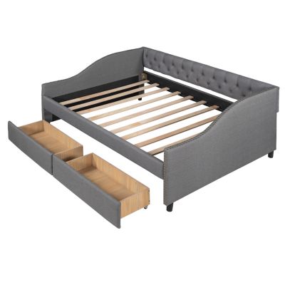 Streamdale Upholstered Daybed With Two Drawers, Wood Slat Support Full Size