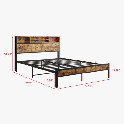 Streamdale Queen Bed Frame with Storage Headboard and Charging Station