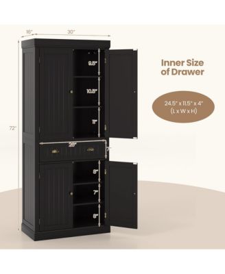 72'' Kitchen Pantry Storage Cabinet Tall Freestanding Cupboard w/ 4 Doors Large Drawer Brown