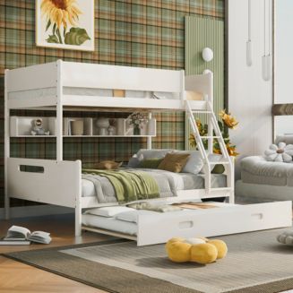 Simplie Fun Wood Twin Over Full Bunk Bed With Storage Shelves And Twin ...
