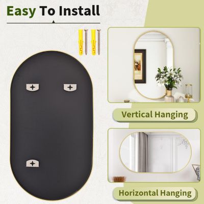 Oval Wall Mounted Mirror 22"x38" in Gold