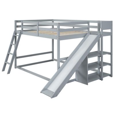 Streamdale Full Over Full Bunk Bed With Ladder, Slide And Shelves