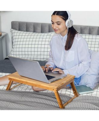 Bamboo Laptop Desk Adjustable Folding Bed Tray w/Drawer Heat Dissipation