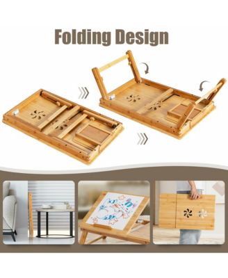 Bamboo Laptop Desk Adjustable Folding Bed Tray w/Drawer Heat Dissipation