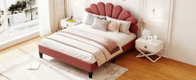 Velvet Platform Bed with Flower Headboard