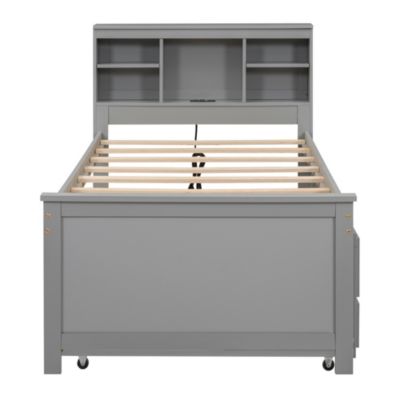 Streamdale Twin Bed with Storage Headboard, Trundle and Drawers