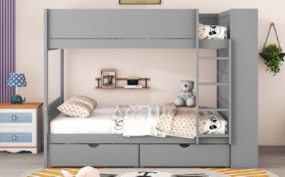 Streamdale Full Over Full Bunk Bed With 2 Drawers And Multilayer Cabinet