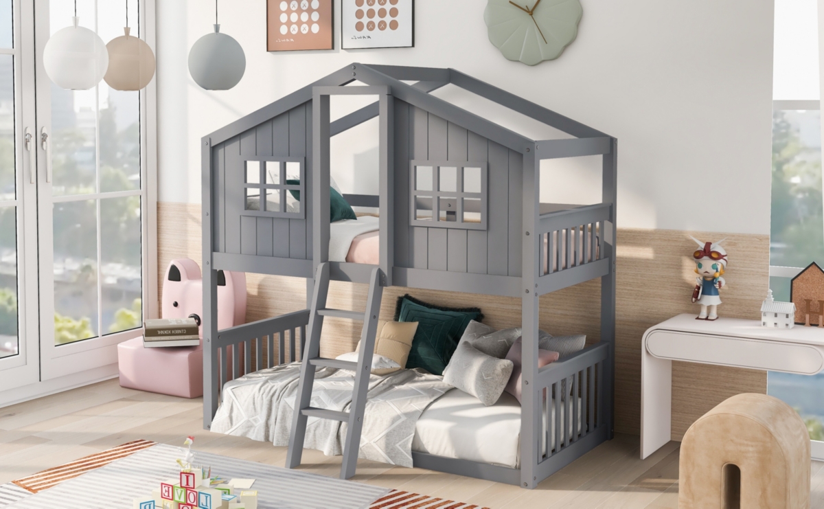 Streamdale Twin Over House Bunk Bed With Ladder, Wood