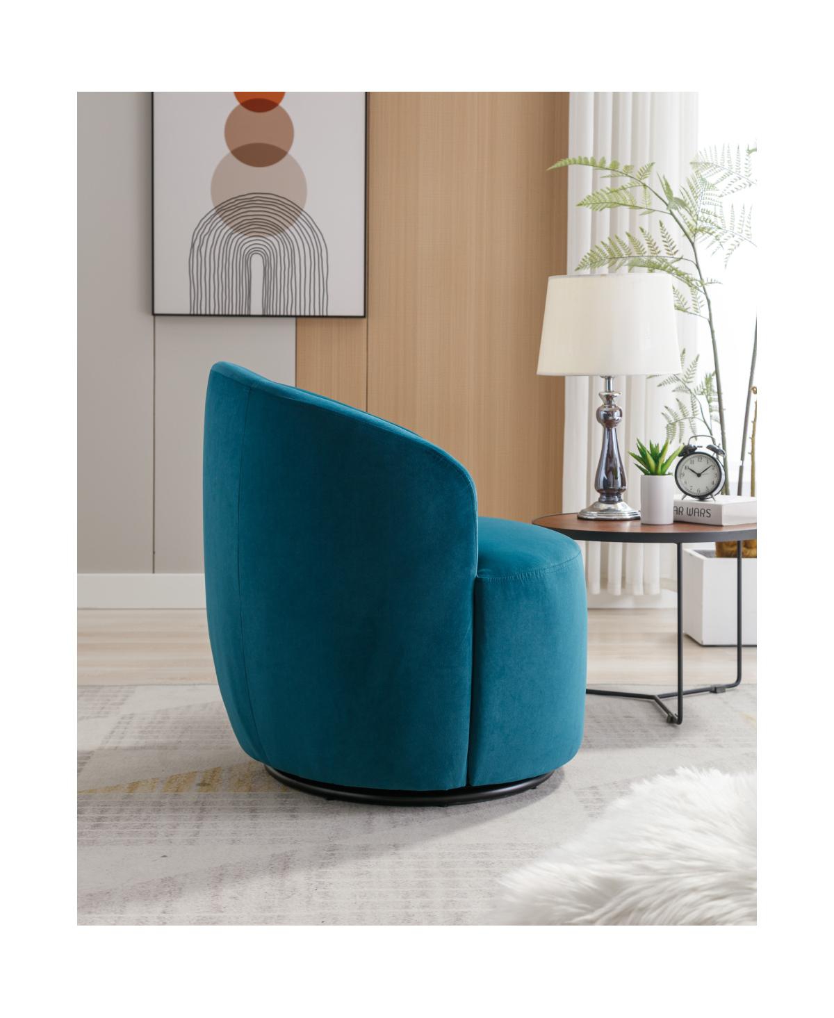 Streamdale Furniture Velvet Fabric Swivel Accent Armchair Barrel Chair With Powder Coating Metal Ring, Teal
