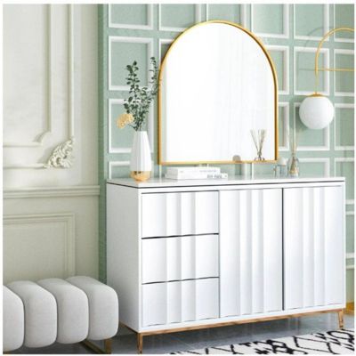 Arched Wall Mounted Mirror 32"x34" in Gold