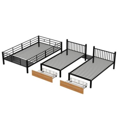 Full Over Twin-Twin Triple Bunk Bed With Drawers And Staircase