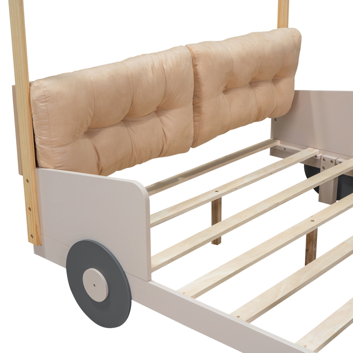 Simplie Fun Wood Full Size Car Bed With Pillow, Ceiling Cloth And Led