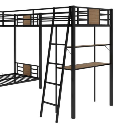 Twin Bunk Bed with Loft Bed, Desk, and Shelf