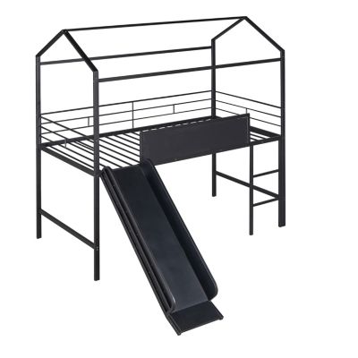 Streamdale Twin Loft Metal Bed with Slide and Writable Board
