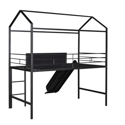 Streamdale Twin Loft Metal Bed with Slide and Writable Board