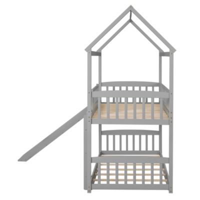 Streamdale Twin Over Twin Bunk Bed With Slide, House Bed With Slide