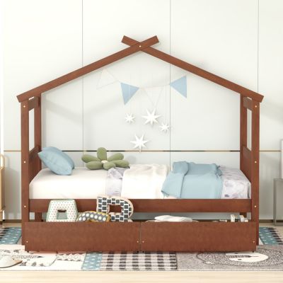 Streamdale Twin Size Wooden House Bed With Drawers