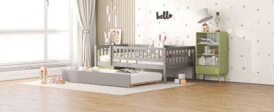 Streamdale Twin Size Wood Daybed With Trundle And Fence Guardrails