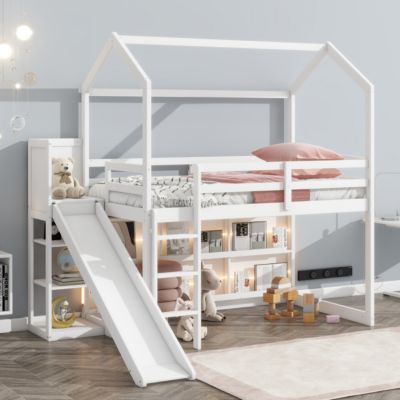 Streamdale Twin Loft Bed with Slide, Shelves, Light