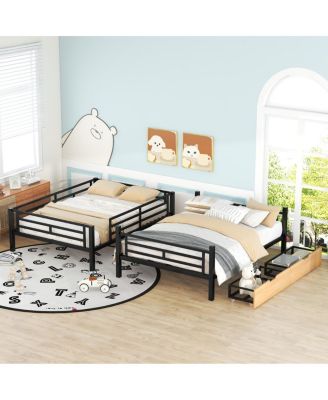 Metal Full Size Convertible Bunk Bed With 2 Drawers