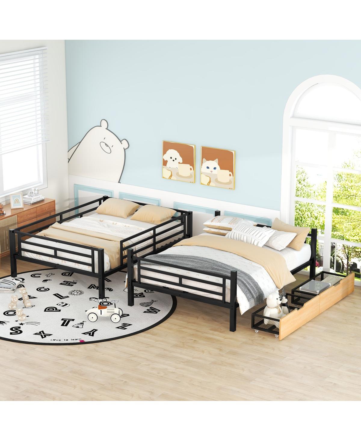 Simplie Fun Metal Full Size Convertible Bunk Bed With 2 Drawers