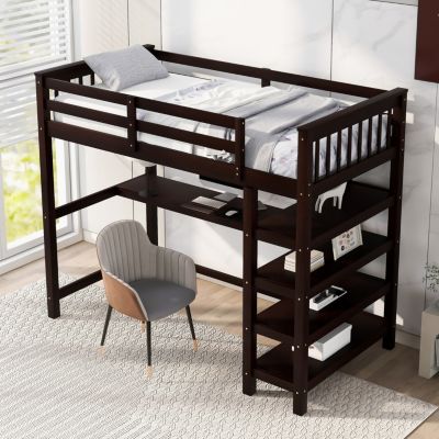 Streamdale Twin Size Loft Bed With Storage Shelves And Under-Bed Desk