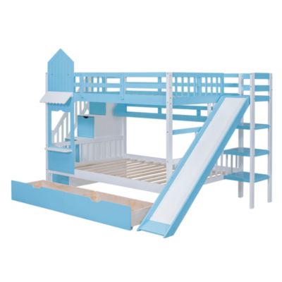 Castle Bunk Bed with Drawers, Shelves & Slide
