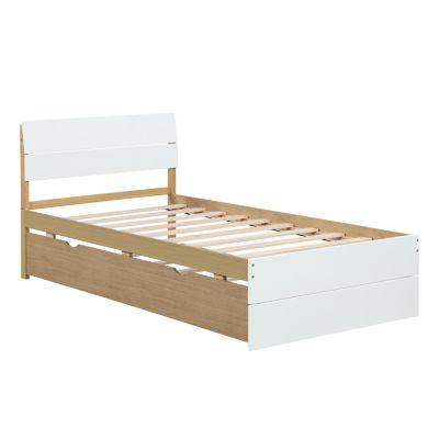 Twin Bed Frame with Trundle, Gloss Headboard