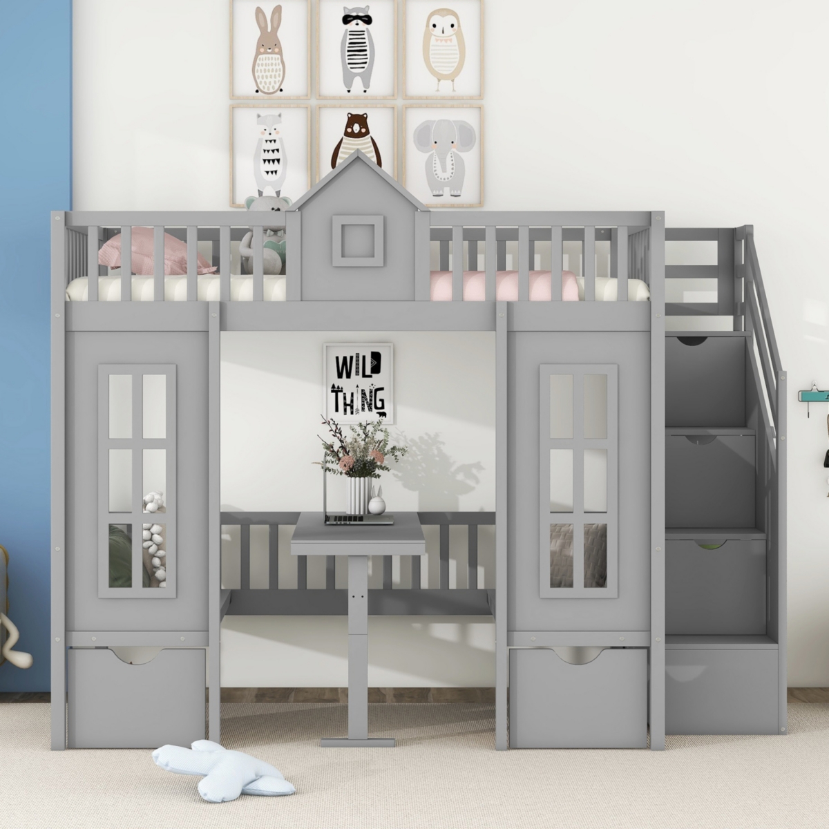 Streamdale Twin-Over-Twin Bunk Bed with Convertible Desk and Changer