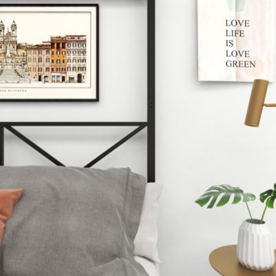 Metal Queen Canopy Bed Frame with X-Frame