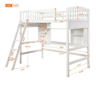 Streamdale Twin Size Loft Bed With Storage Shelves, Desk And Ladder