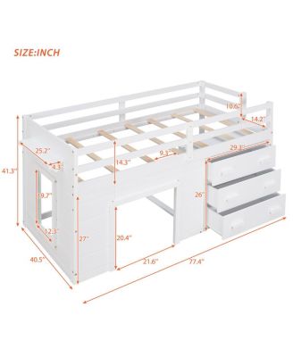 Twin Size Loft Bed with Cabinet and Shelf