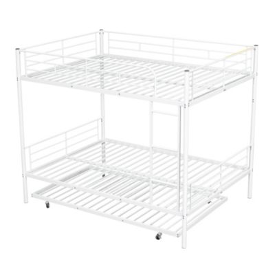 Streamdale Full Over Full Metal Bunk Bed With Trundle, Silver