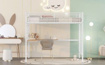 Streamdale Twin Metal Loft Bed With Desk And Metal Grid