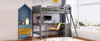 Streamdale Twin Size Loft Bed With Shelves And Desk, Wooden Loft Bed With Desk