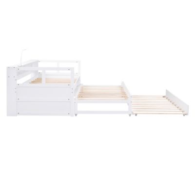 Streamdale Twin XL Wood Daybed with Trundles, Cubbies, & Charging