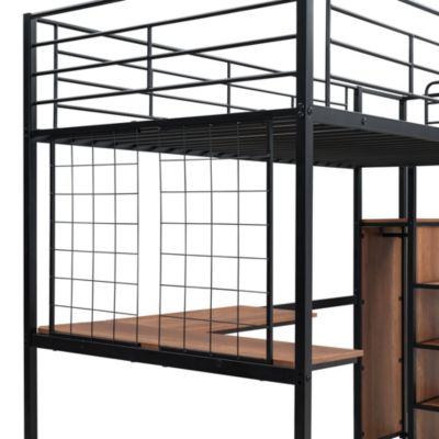 Streamdale Metal Loft Bed with Desk, Storage Ladder & Wardrobe