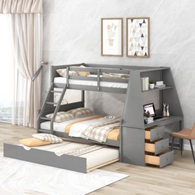 Streamdale 3-in-1 Bunk Bed with Desk, Trundle & Storage