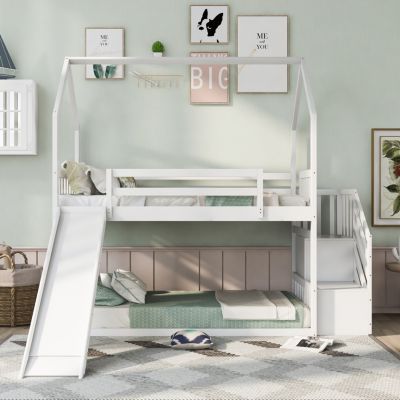 Streamdale Twin Convertible Bunk Bed with Slide and Staircase