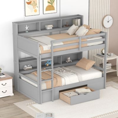 Streamdale Twin Bunk Bed with Shelves and Drawer