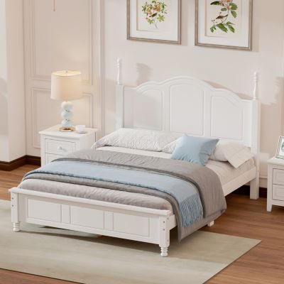 Streamdale White Retro Platform Bed with Wood Slats