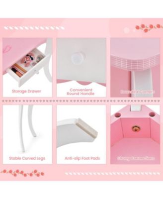 Kid's Wooden Vanity Table and Stool Set with 3-Panel Acrylic Mirror-White