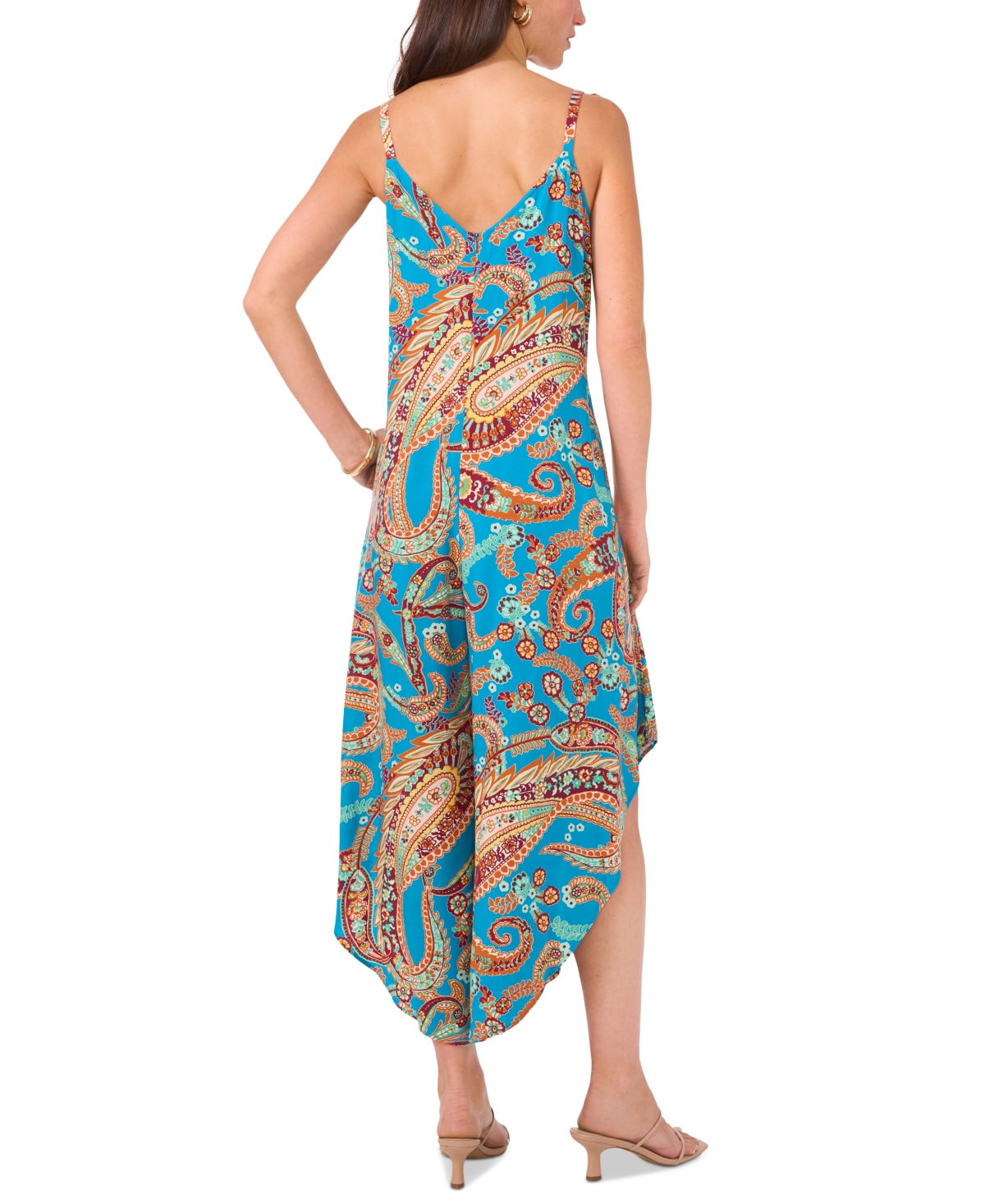 Vince Camuto Women's Paisley Tie Shoulder Angled Hem Jumpsuit