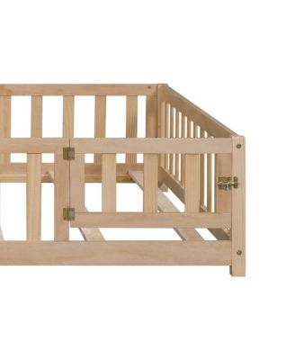 Montessori Floor Bed with Fence and Door for Kids