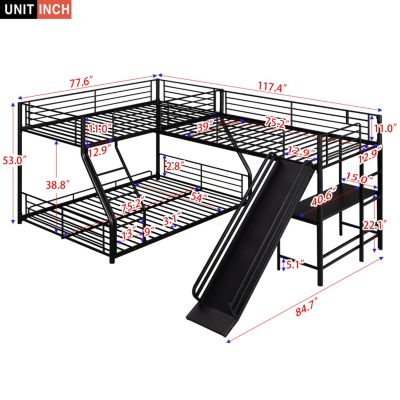 Streamdale Twin/Full L-Shape Bunk Bed w/ Desk & Slide