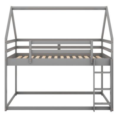 Twin Over Twin Low Bunk Bed, House Bed With Ladder