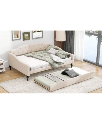 Full Size Upholstered Tufted Daybed With Twin Size Trundle