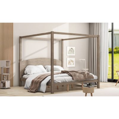 Streamdale King Size Canopy Platform Bed With Headboard And Support Legs, Wash