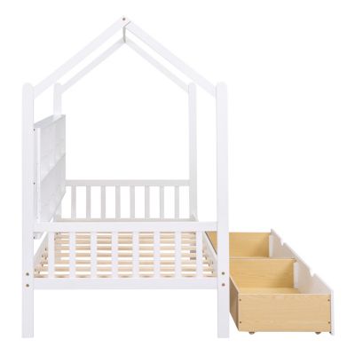 Streamdale Wooden Twin Size House Bed With 2 Drawers, Kids Bed With Storage Shelf